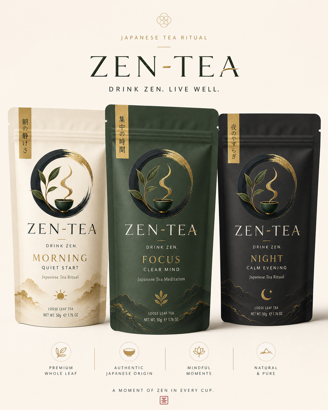 ZEN-TEA ISE Morning Focus Night の3種パッケージ